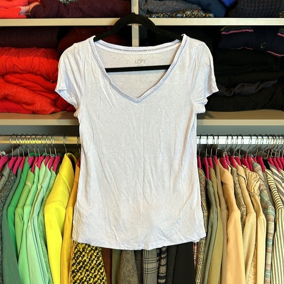 LOFT Tops - Loft periwinkle short sleeve embroidered top size XS​